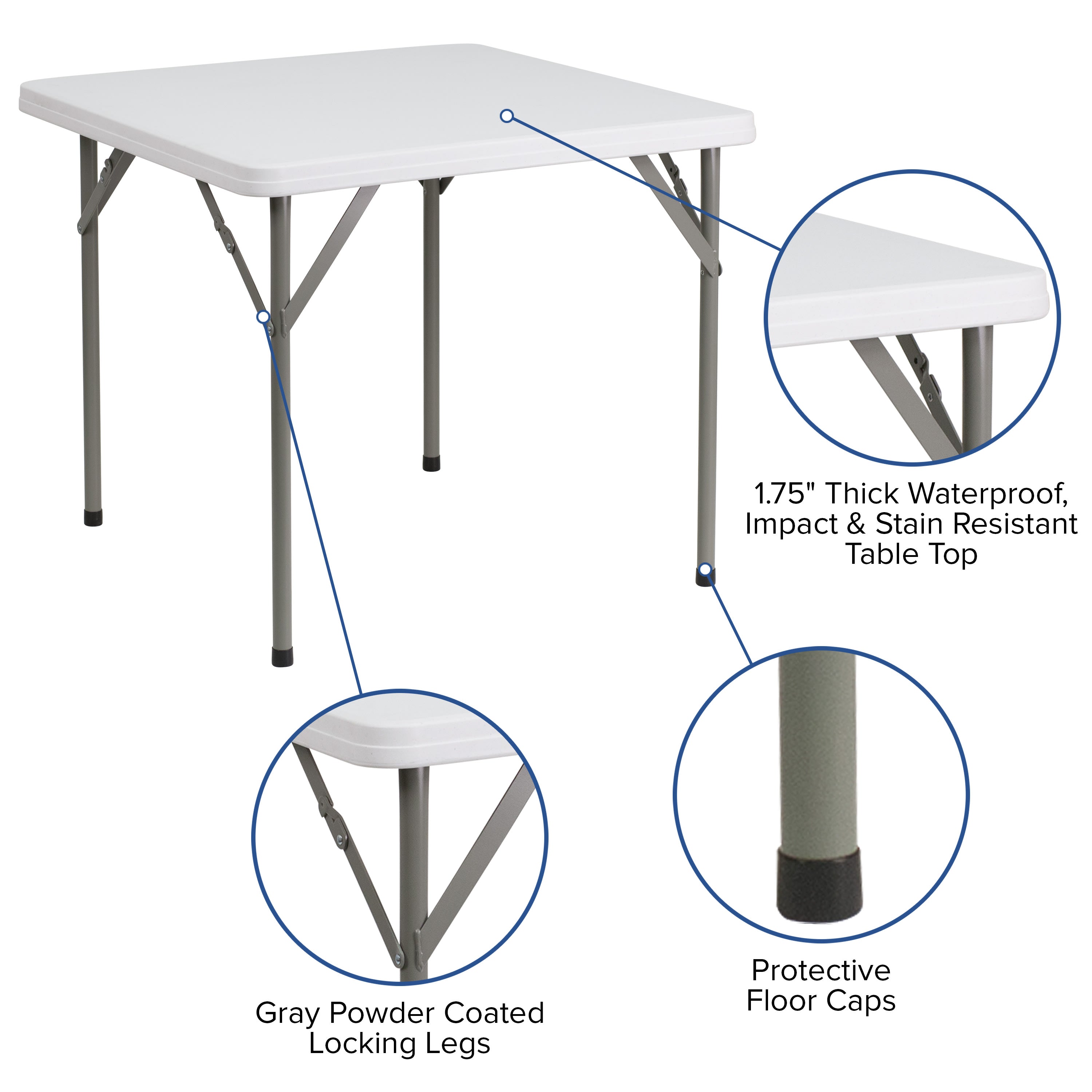 Flash 2.85-Foot Square Plastic Folding Table Commercial Grade